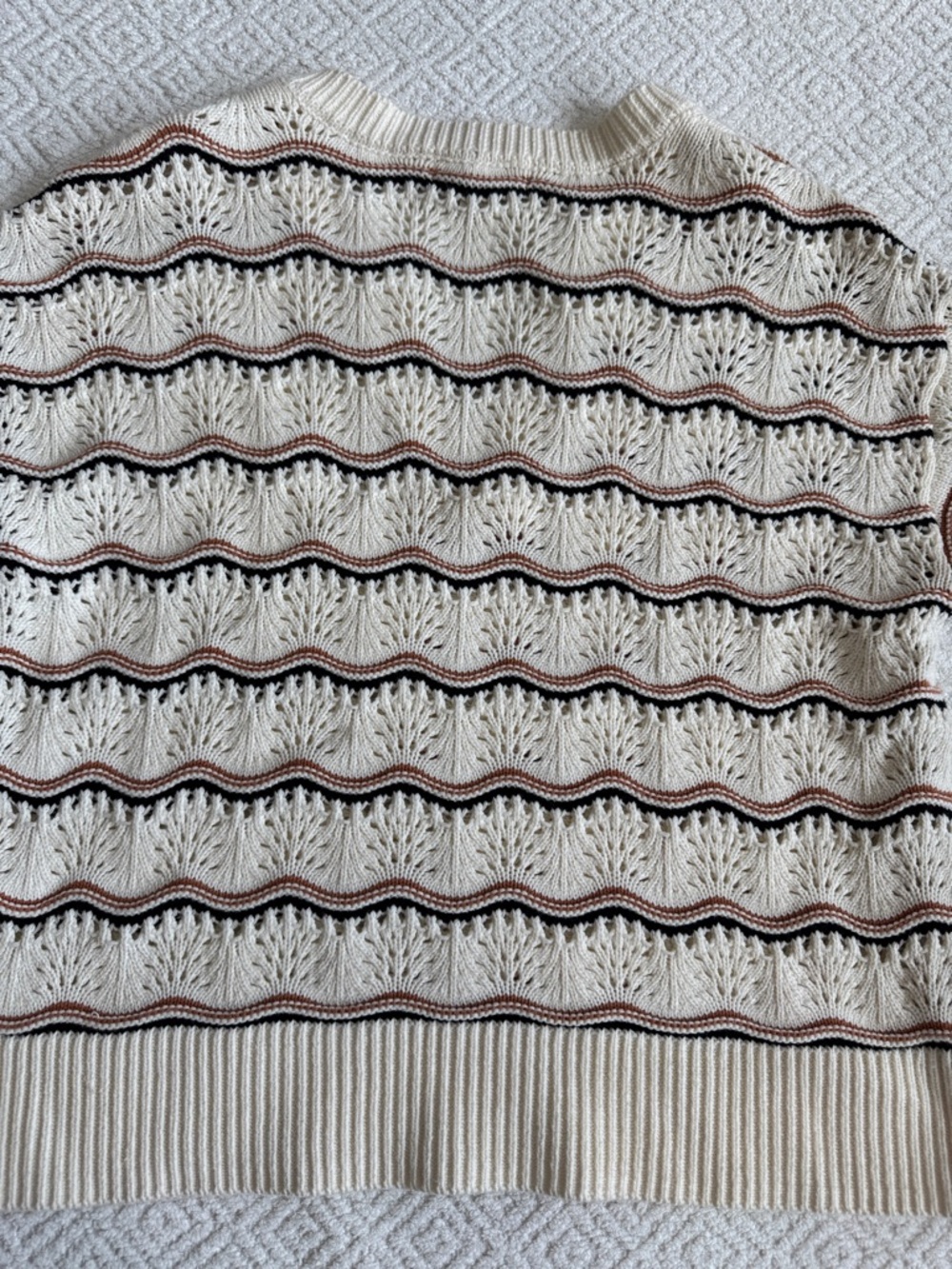 Marled Cream V-Neck Sweater with Brown and Black Stripes - Picture 6 of 7